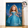 Blue Princess Art from Photo Personalized Poster for Kids, Birthday, Christmas Gift for Daughter, Granddaughter