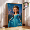 Blue Princess Art from Photo Personalized Poster for Kids, Birthday, Christmas Gift for Daughter, Granddaughter