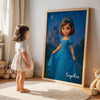 Blue Princess Art from Photo Personalized Poster for Kids, Birthday, Christmas Gift for Daughter, Granddaughter