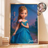 Blue Princess Art from Photo Personalized Poster for Kids, Birthday, Christmas Gift for Daughter, Granddaughter