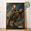 Personalized Child Riding T-Rex Jurassic Dinosaur Art, Custom Portrait From Photo Personalized Poster, Dinosaur Birthday Party, Christmas Gifts for Kids and Grandkids