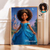 Blue Princess Art from Photo Personalized Poster for Kids, Birthday, Christmas Gift for Daughter, Granddaughter