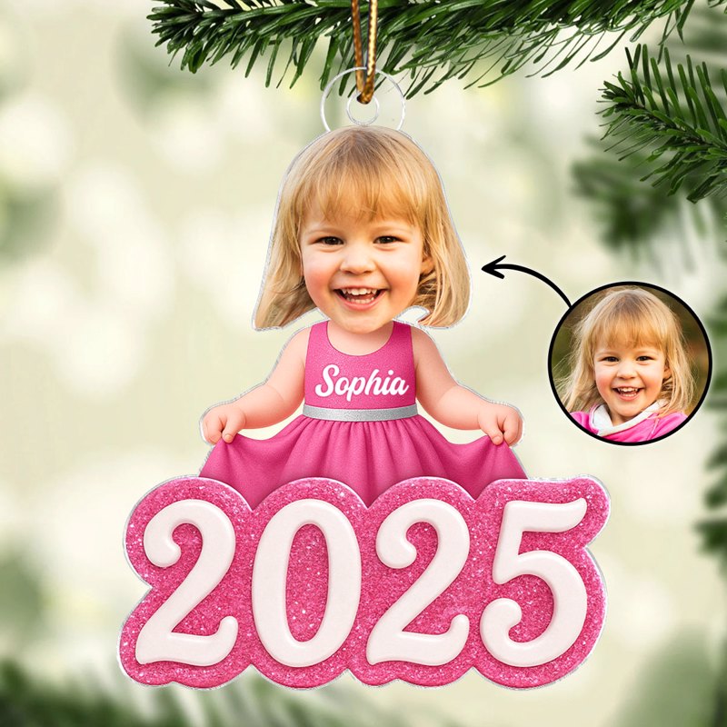 Upload Photo Cute Little Doll 2025 - Personalized Acrylic Ornament - Christmas Gift for Kids, Grandkids