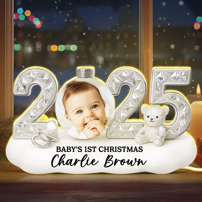 Baby Photo 2025 First Christmas - Personalized Light Box - Christmas Gift for New Parent, Newborn Keepsake