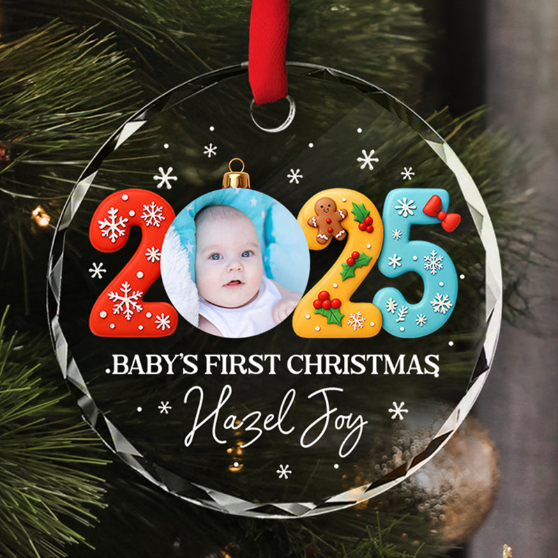 Custom Baby First Christmas Ornament 2025 - Personalized Glass Ornament - Baby Keepsake Gift, Newborn Gift, Personalized Photo Ornament