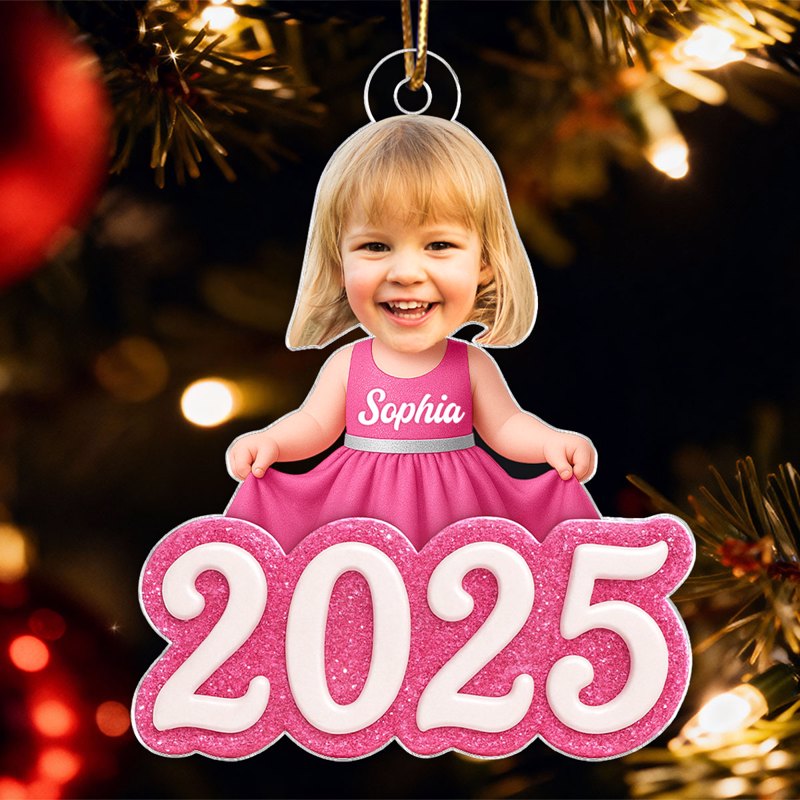 Upload Photo Cute Little Doll 2025 - Personalized Acrylic Ornament - Christmas Gift for Kids, Grandkids