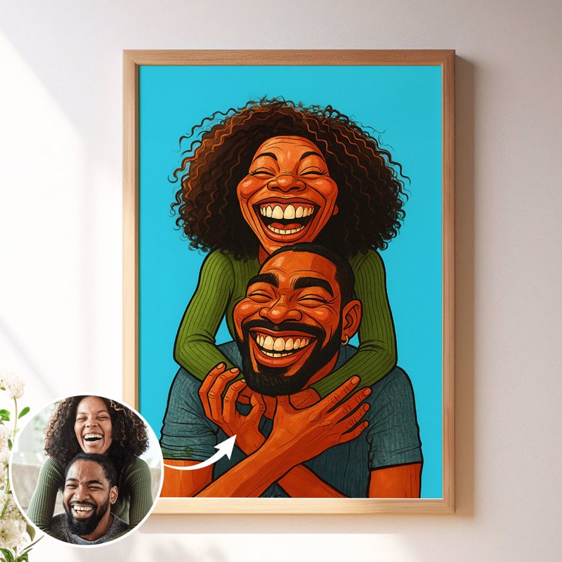 Custom Funny Couple Caricature Portrait Personalized Poster, Transform Your Photo into Hilarious Art