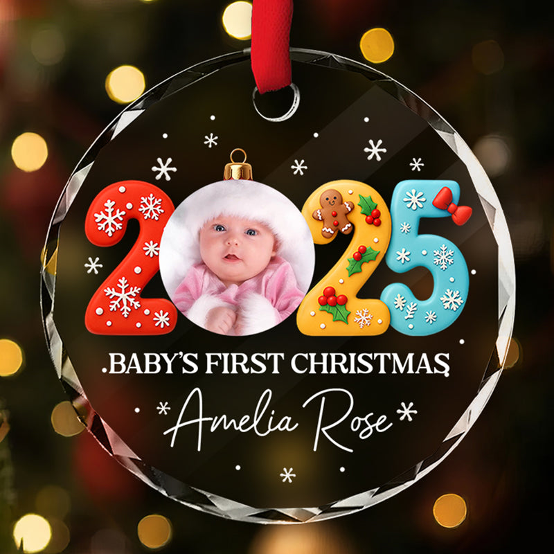 Custom Baby First Christmas Ornament 2025 - Personalized Glass Ornament - Baby Keepsake Gift, Newborn Gift, Personalized Photo Ornament