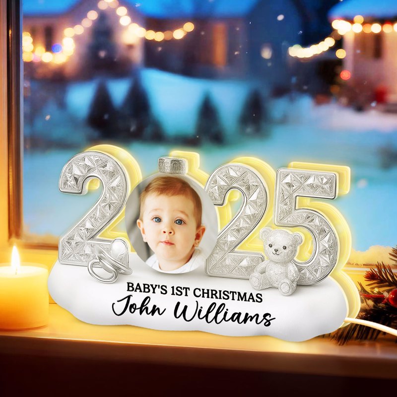 Baby Photo 2025 First Christmas - Personalized Light Box - Christmas Gift for New Parent, Newborn Keepsake