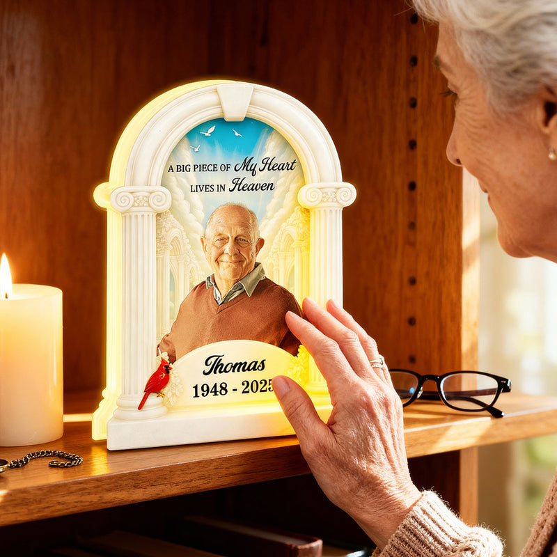 Big Piece Of My Heart Lives In Heaven Custom Photo - Personalized Light Box - Memorial Keepsake For Family