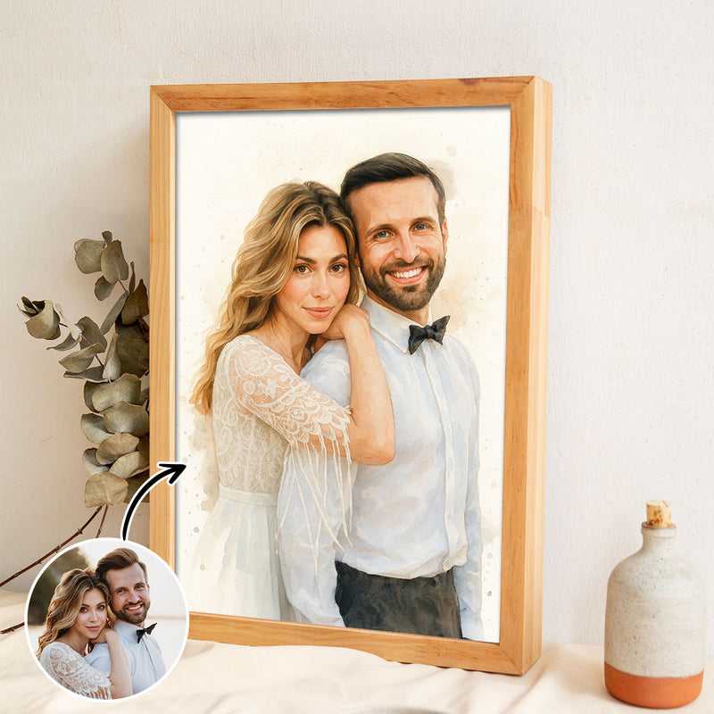 Watercolor Couple Portrait from Photo, Custom Wedding Anniversary Gift for Wife Husband Parents, Engagement Gift for Friend, Unique Wall Art