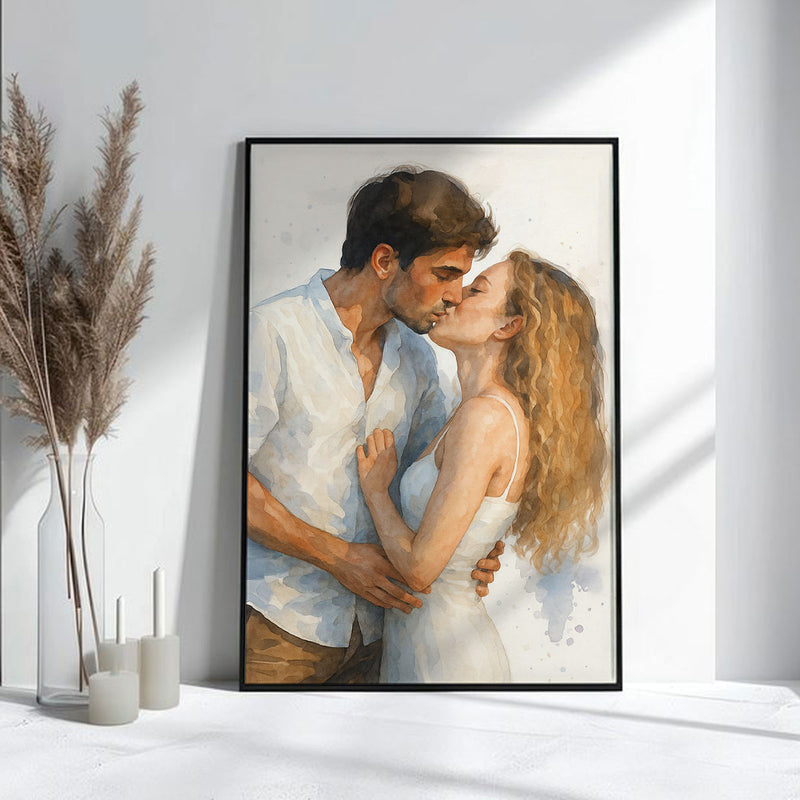 Watercolor Couple Portrait from Photo, Custom Wedding Anniversary Gift for Wife Husband Parents, Engagement Gift for Friend, Unique Wall Art