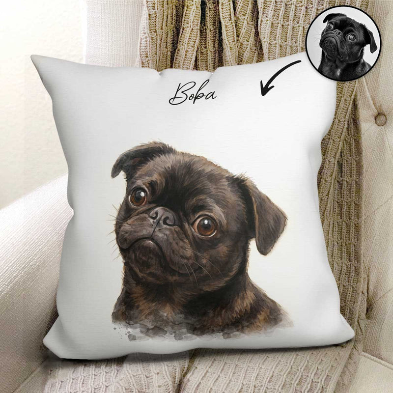 Custom Watercolor Portraits Using Pet Photo Personalized Pillow, Gift for Dogs Cats Lovers, Pet Lover Gift