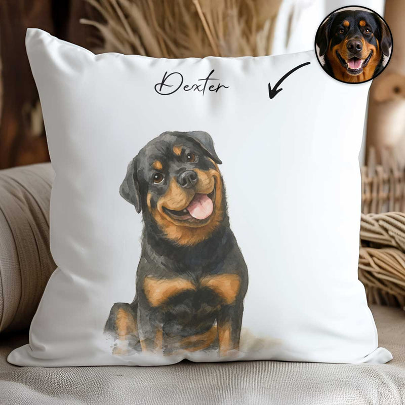 Custom Watercolor Portraits Using Pet Photo Personalized Pillow, Gift for Dogs Cats Lovers, Pet Lover Gift