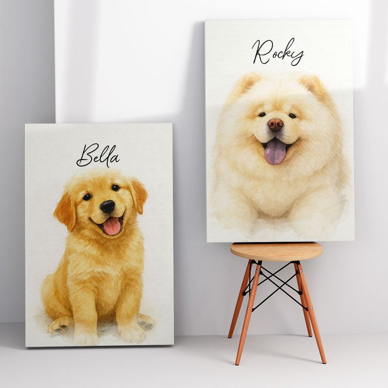 Custom Watercolor Portraits Using Pet Photo Personalized Canvas, Gift for Dogs Cats Lovers, Pet Lover Gift