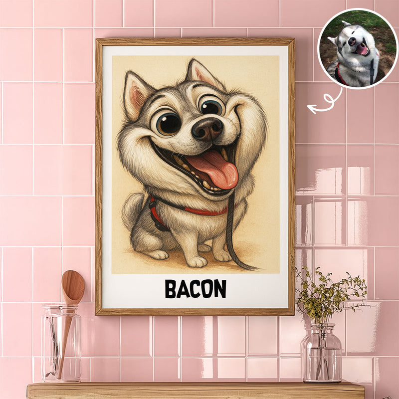 Caricature Dog Cat Photo Personalized Poster, Funny Gift for Pet Lovers