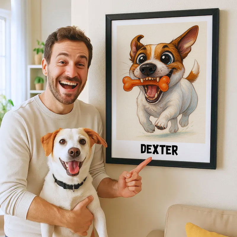 Caricature Dog Cat Photo Personalized Poster, Funny Gift for Pet Lovers