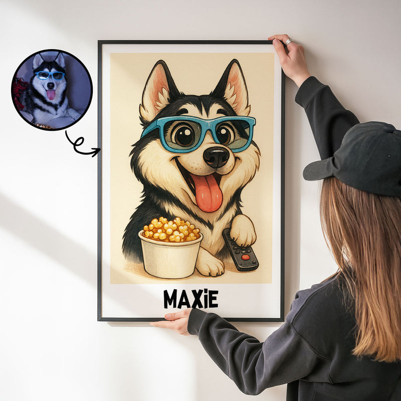 Caricature Dog Cat Photo Personalized Poster, Funny Gift for Pet Lovers