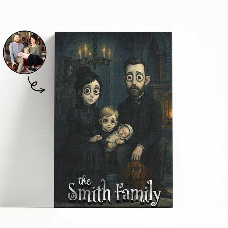 Custom Gothic Family Portrait from Photo Personalized Canvas, Halloween Decor