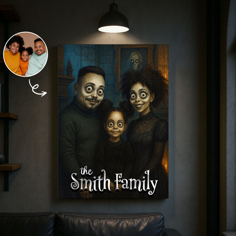 Custom Gothic Family Portrait from Photo Personalized Canvas, Halloween Decor
