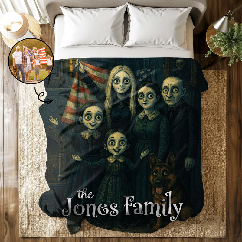 Custom Gothic Family Portrait from Photo Personalized Fleece Blanket, Halloween Decor
