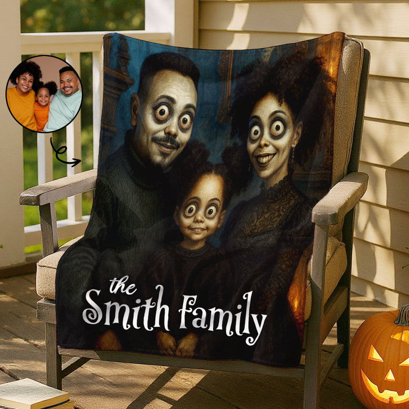 Custom Gothic Family Portrait from Photo Personalized Fleece Blanket, Halloween Decor