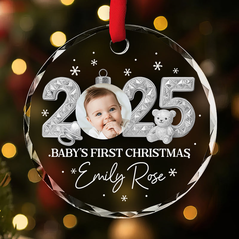 Custom Baby First Christmas Ornament 2025 Crystal Effect - Personalized Glass Ornament - Baby Keepsake Gift, Newborn Gift, Personalized Photo Ornament