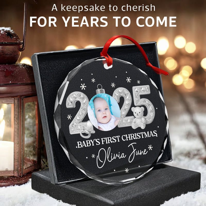 Custom Baby First Christmas Ornament 2025 Crystal Effect - Personalized Glass Ornament - Baby Keepsake Gift, Newborn Gift, Personalized Photo Ornament