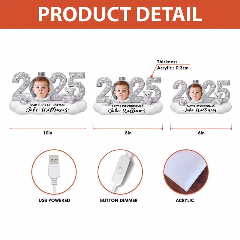 Baby Photo 2025 First Christmas - Personalized Light Box - Christmas Gift for New Parent, Newborn Keepsake