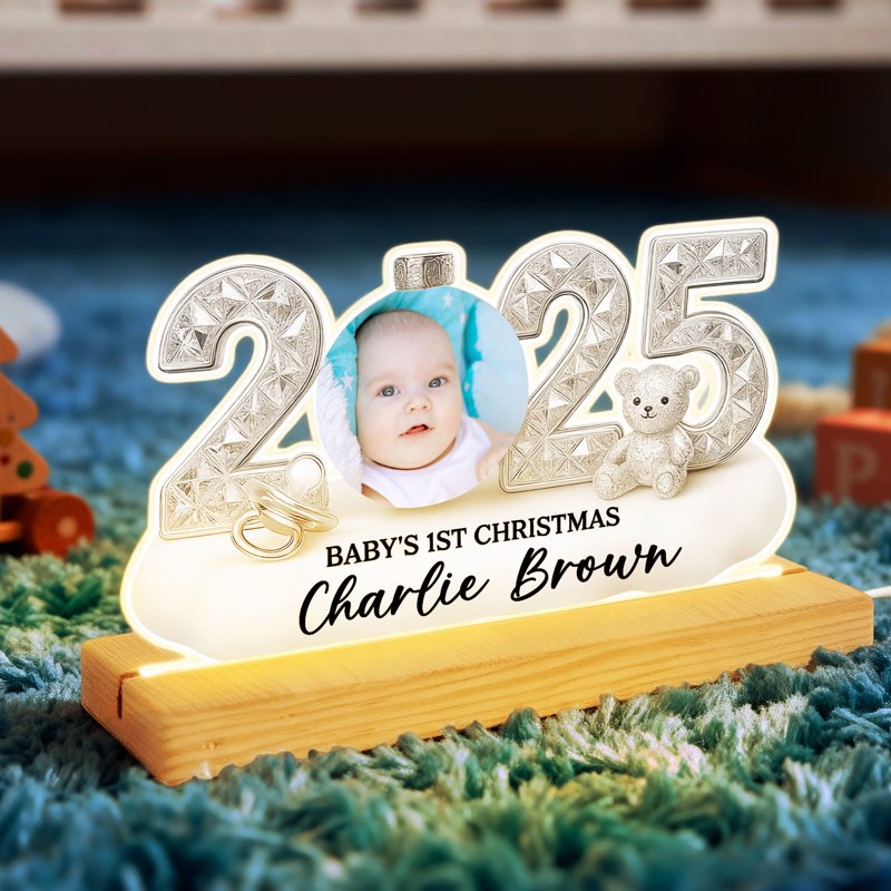 Baby Photo 2025 First Christmas - Personalized LED Night Light - Christmas Gift for New Parent, Newborn Keepsake