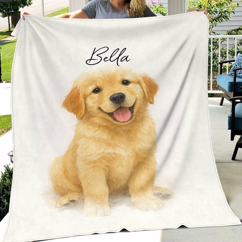 Custom Watercolor Portraits Using Pet Photo Personalized Fleece Blanket, Gift for Dogs Cats Lovers, Pet Lover Gift