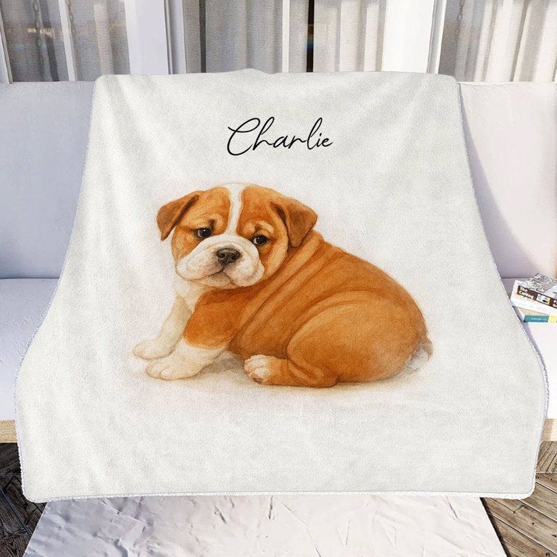 Custom Watercolor Portraits Using Pet Photo Personalized Fleece Blanket, Gift for Dogs Cats Lovers, Pet Lover Gift