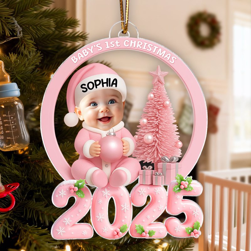 Baby Photo Beside Christmas Tree 2025 - Personalized Acrylic Ornament - Unique Christmas Gift For New Parents, Newborn Keepsake