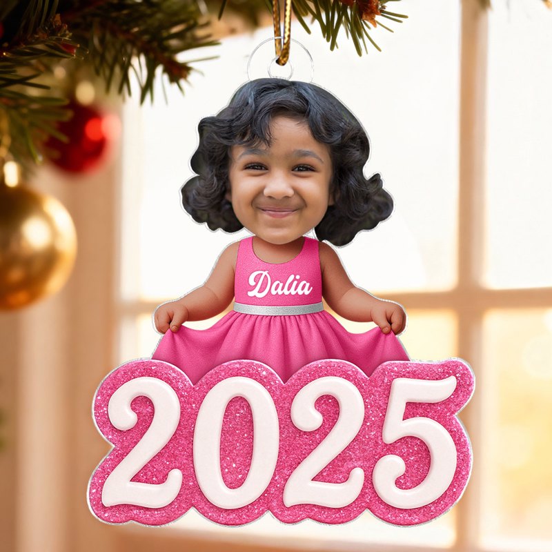 Upload Photo Cute Little Doll 2025 - Personalized Acrylic Ornament - Christmas Gift for Kids, Grandkids