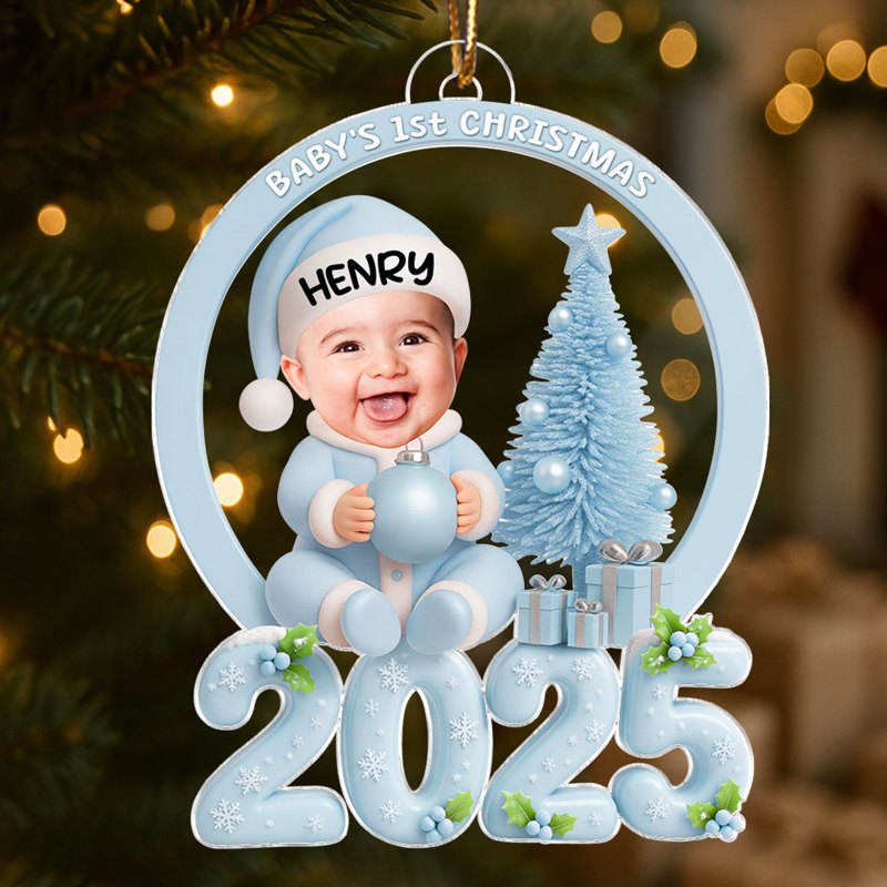 Baby Photo Beside Christmas Tree 2025 - Personalized Acrylic Ornament - Unique Christmas Gift For New Parents, Newborn Keepsake