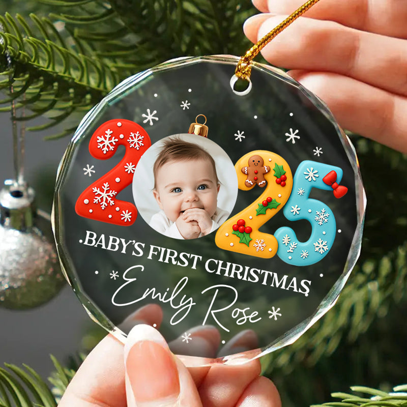 Custom Baby First Christmas Ornament 2025 - Personalized Glass Ornament - Baby Keepsake Gift, Newborn Gift, Personalized Photo Ornament