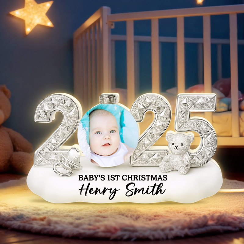Baby Photo 2025 First Christmas - Personalized Light Box - Christmas Gift for New Parent, Newborn Keepsake