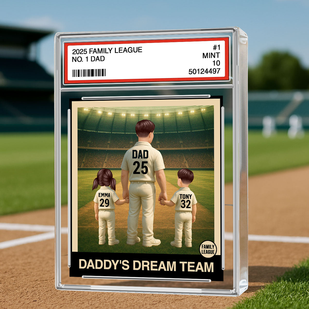 Cricket No. 1 Dad Man & Kids Trading Card Style - Personalized Acrylic Block Plaque