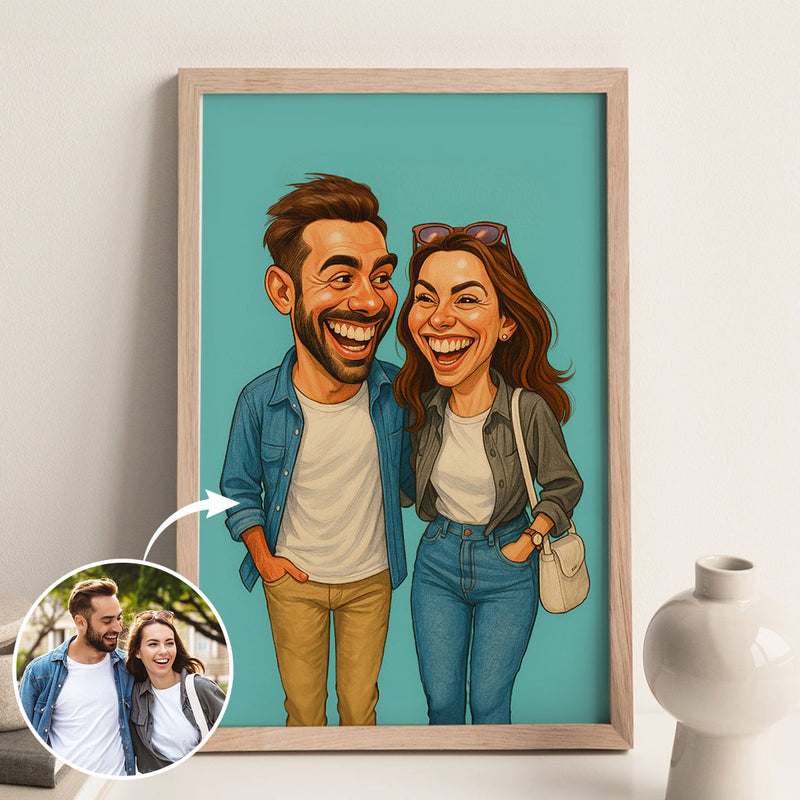Custom Funny Couple Caricature Portrait Personalized Poster, Transform Your Photo into Hilarious Art