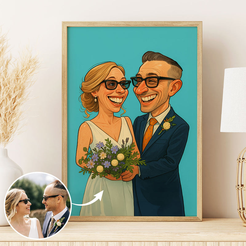 Custom Funny Couple Caricature Portrait Personalized Poster, Transform Your Photo into Hilarious Art