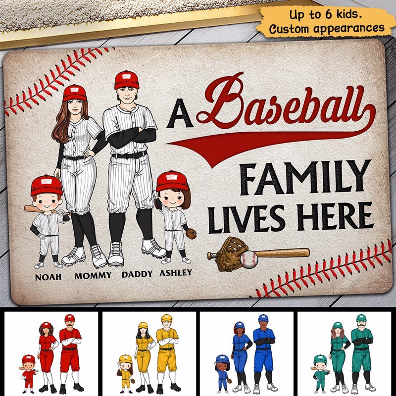 A Baseball Family Lives Here Personalized Doormat