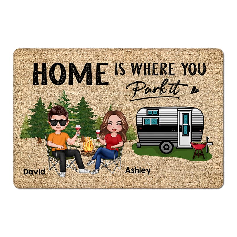 Doll Couple Camping Home Is Where We Park - Personalized Doormat