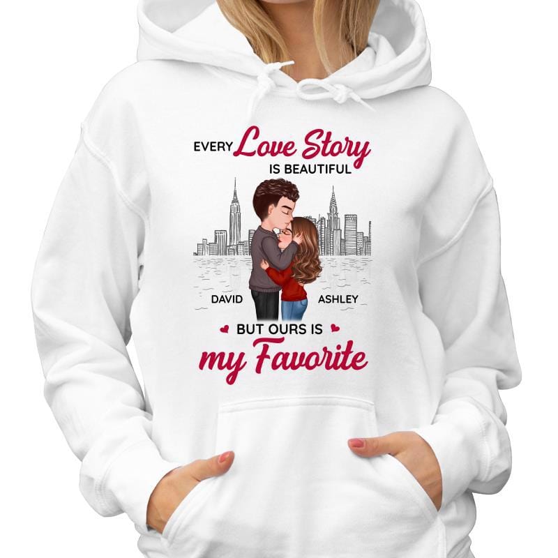 Doll Couple Kissing Skyline Gift For Him For Her Personalized Hoodie Sweatshirt