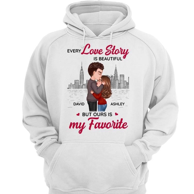 Doll Couple Kissing Skyline Gift For Him For Her Personalized Hoodie Sweatshirt