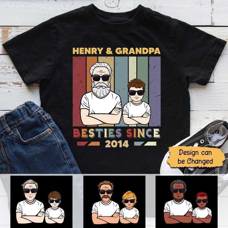 Grandson & Grandpa Besties Since Personalized Youth Shirt
